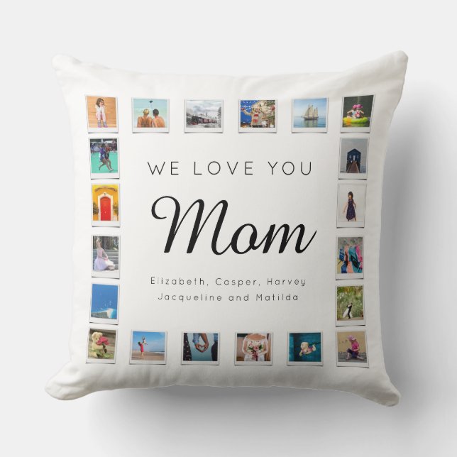 Coussin Maman Anniversaire Chic Photo Moderne Collage Blan (Recto)