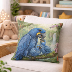 Coussin Maman Ara Mignonne et Animaux de la Jungle Bébés