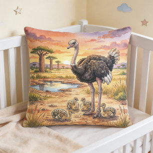 Coussin Maman Autruche et ses petits Animaux de Safari