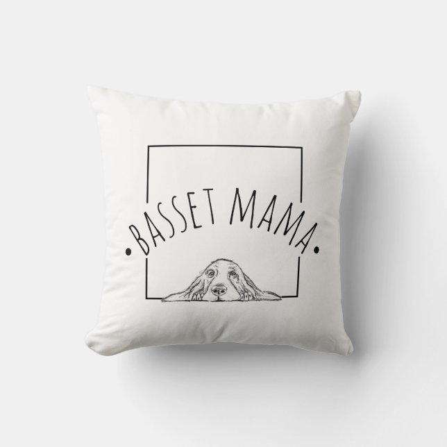 Coussin maman basset hound noir blanc yeux de chiot simple (Recto)