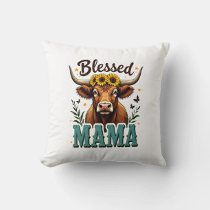 Coussin Maman bénie vintage vache highland tournesol Weste
