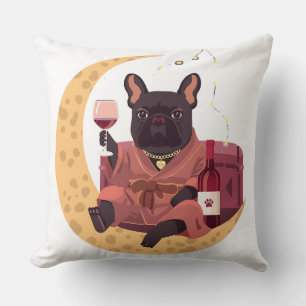 Coussin Maman Bouledogue Français Soirée Vin