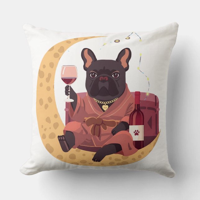 Coussin Maman Bouledogue Français Soirée Vin (Recto)