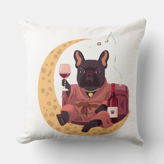 Coussin Maman Bouledogue Français Soirée Vin (Recto)