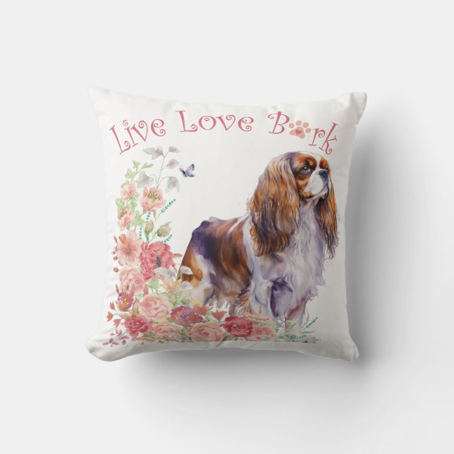 Coussin Maman Cavalier King Charles Spaniel Fleurie (Recto)