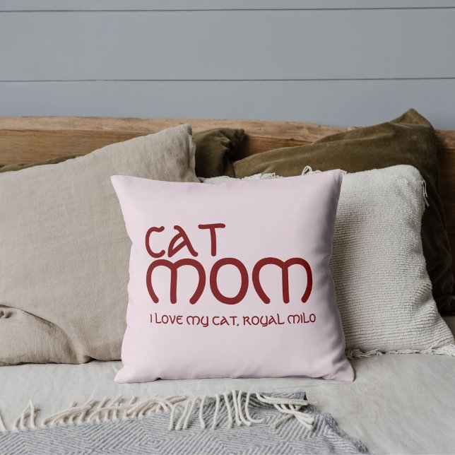 Coussin Maman Chat Amis Animaux Compagnes de Script Rouge  (Créateur téléchargé)