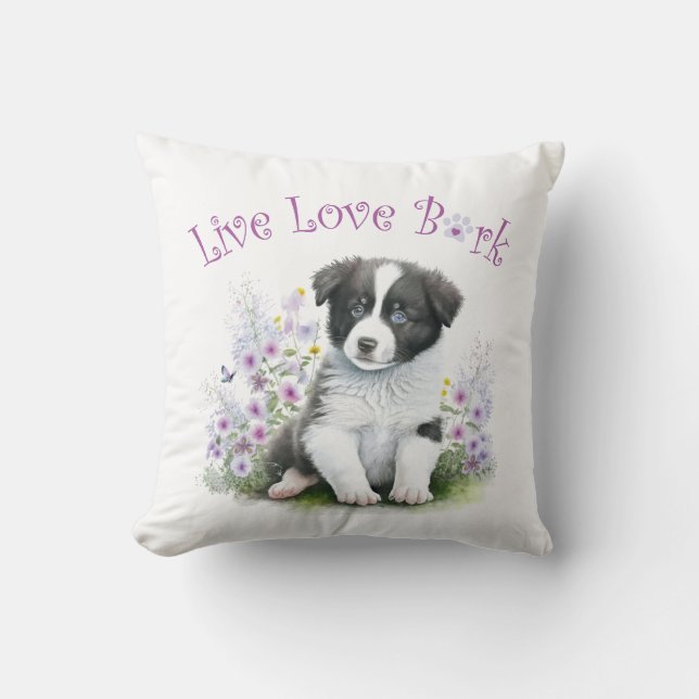 Coussin Maman Chien Border Collie Floral (Recto)