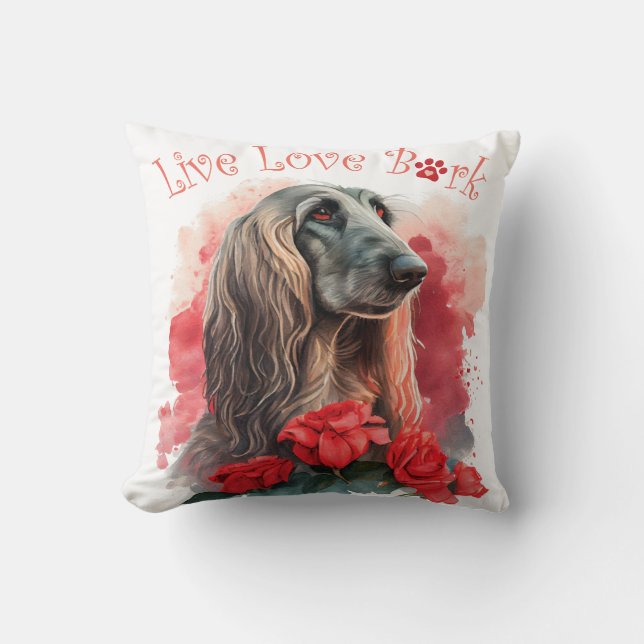 Coussin Maman Chien Lévrier Afghan Floral (Recto)