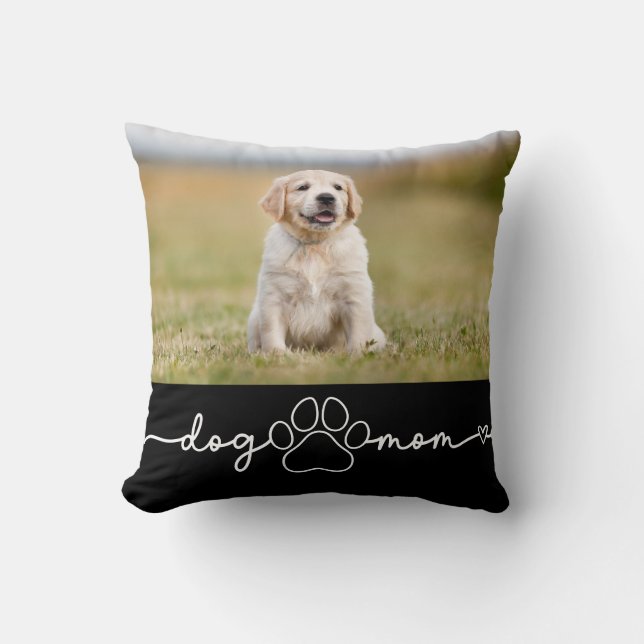 Coussin Maman Chien Photo de chiot avec écriture Patte  (Recto)
