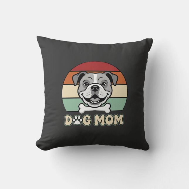 Coussin Maman Chien Rétro Bulldog Vectoriel (Recto)