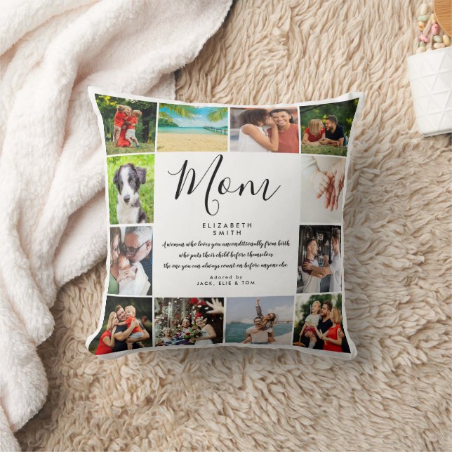 Coussin Maman Citation Modern Script 12 Photo Collage (Couverture)