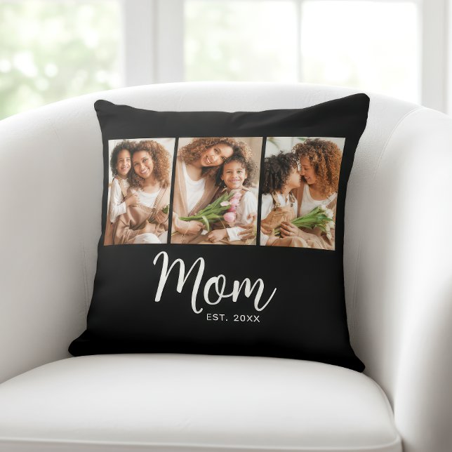Coussin Maman Date de Création Écriture Élégante Noire 3 P (Créateur téléchargé)