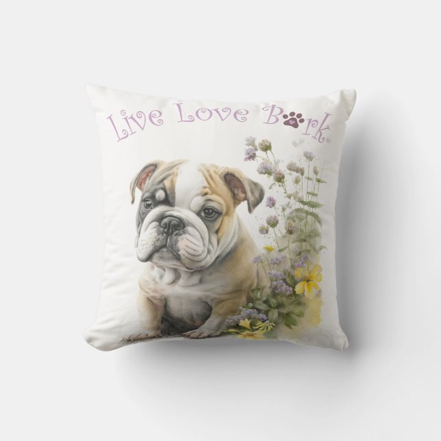 Coussin Maman de Bulldog Fleurie (Recto)