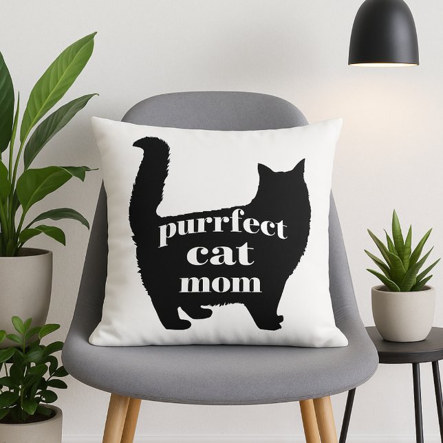Coussin Maman de chat (Modern black cat silhouette with "Purrfect Cat Mom" text — perfect gift for stylish cat lovers.)