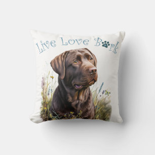 Coussin Maman de chien labrador chocolat floral