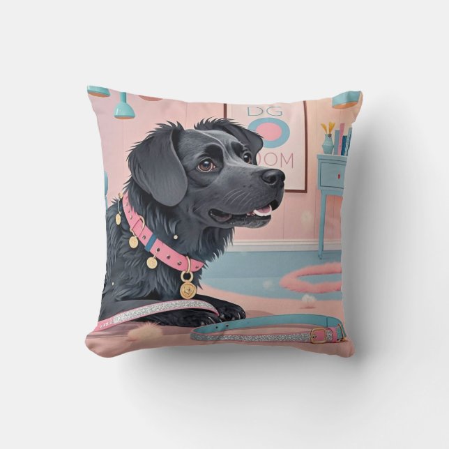 Coussin Maman de chien mignon rose bleu brillant (Recto)