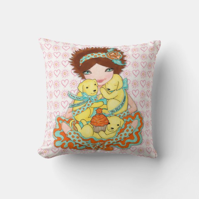 Coussin Maman de chienchien de joyeux anniversaire avec (Recto)