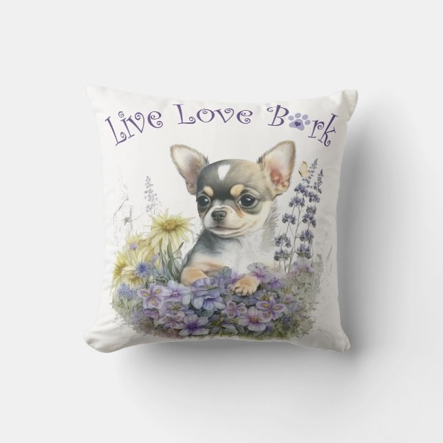 Coussin Maman de Chihuahua Floral (Recto)