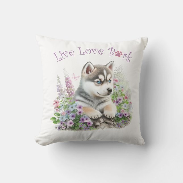 Coussin Maman de Husky aux fleurs (Recto)