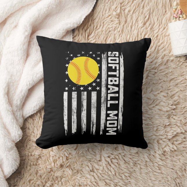 Coussin Maman de softball Drapeau américain américain Vint (Couverture)