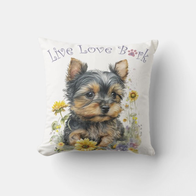 Coussin Maman de Yorkie Floral (Recto)