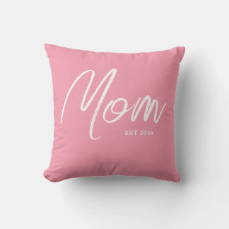 Coussin Maman élégante Script Rose avec année établie