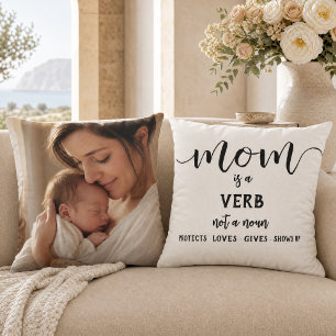 Coussin Maman en écriture noire est un verbe Citation de m