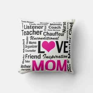 Coussin Maman est Amour Rose et Noir Fête des Mères
