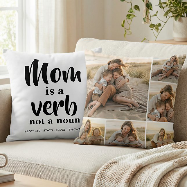 Coussin Maman est un verbe Six Photos Collage (Créateur téléchargé)