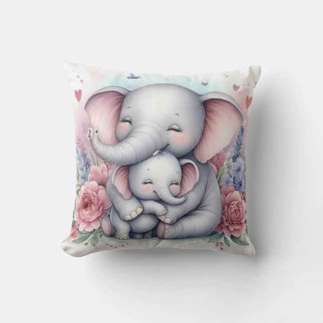 Coussin Maman et bébé éléphant (Recto)