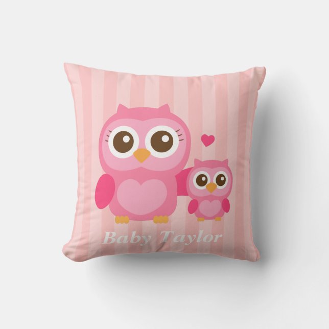 Coussin Maman et moi, chouette bébé mignon, rose (Recto)