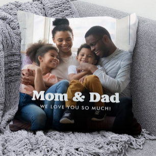 Coussin Maman et papa Boho Texte superposé avec deux pho