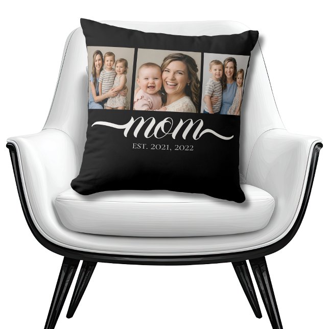 Coussin Maman Établie Script Noir 3 Photo  (Créateur téléchargé)