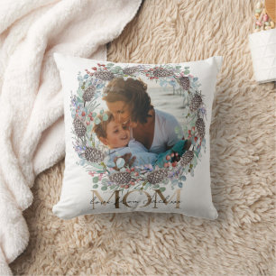 Coussin Maman Faux Typographie Or Noël botanique