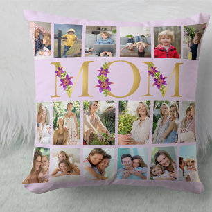 Coussin Maman Floral Letters 18 Vertical Photo Collage Lil