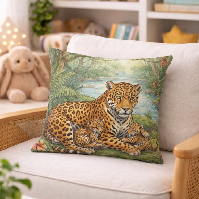 Coussin Maman Jaguar Mignonne Et Ses Petits Animaux De La  (Créateur téléchargé)