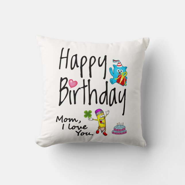 Coussin Maman, je t'aime. Joyeux anniversaire. (Recto)