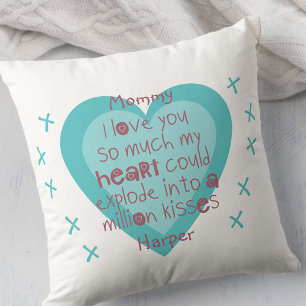 Coussin Maman je t'aime tellement .. Cœur et baisers blanc