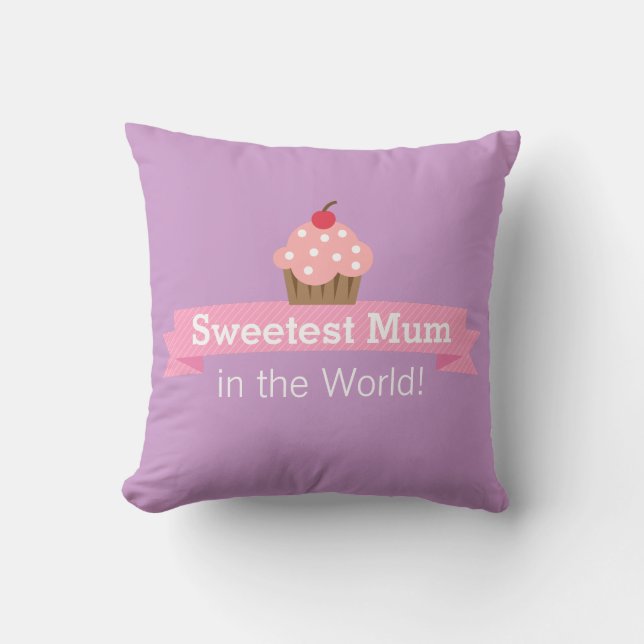 Coussin Maman la plus douce Cupcake rose violet (Recto)