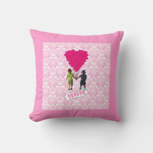 Coussin Maman, les enfants avec des ballons en forme de co