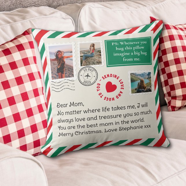 Coussin Maman Lettre manuscrite photo Collage de Noël (Créateur téléchargé)