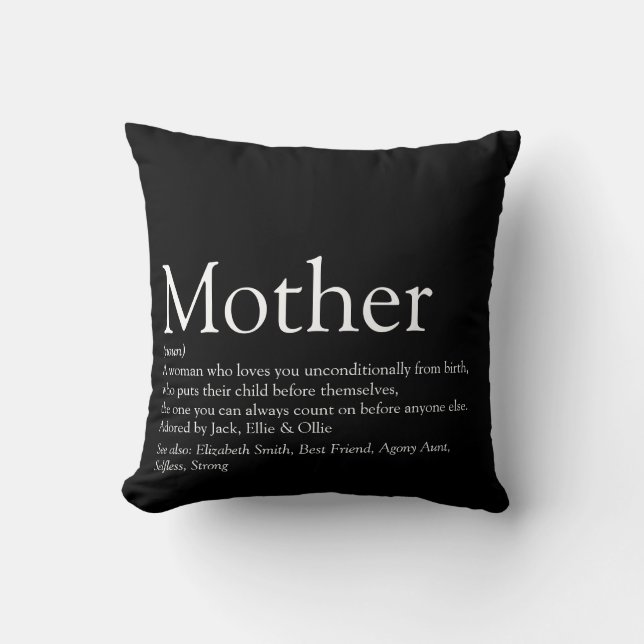 Coussin Maman Mère Définition Moderne Noir et Blanc (Recto)