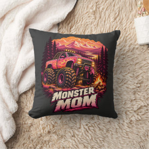 Coussin Maman monstre camion monstre à flammes roses tout-