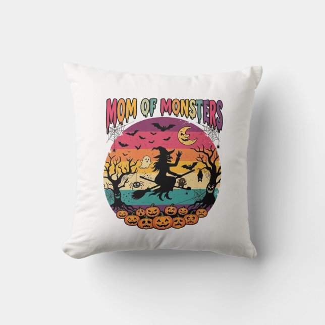 Coussin Maman Monstres Halloween Sorcière Citrouilles Chau (Recto)
