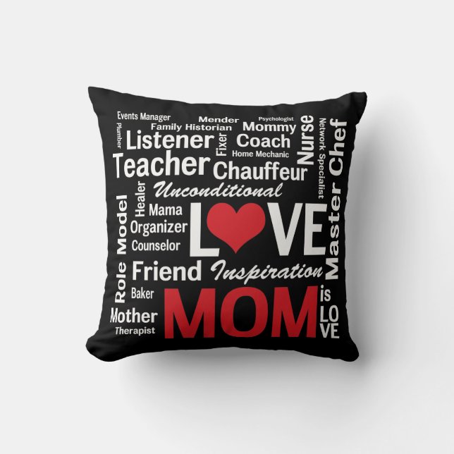 Coussin Maman multitâche extraordinaire rouge et noire (Recto)