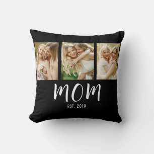 Coussin Maman Noir Blanc Script Élégant 3 Photo