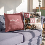 Coussin Maman, on t'aime | Bloc couleur photo moderne 6<br><div class="desc">Customisez ce sac fourre-tout unique avec 6 photos carrés disposées dans un montage en grille. Avec "Maman" en diagonale sur carré rose sombre. Espace sur le dos pour ajouter votre message personnalisé. Toutes les couleurs peuvent être modifiées. Qu'il s'agisse de son anniversaire, de la fête des mères, de Noël ou...</div>