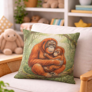 Coussin Maman Orang-Outan Mignonne Et Bébé Animaux De La J