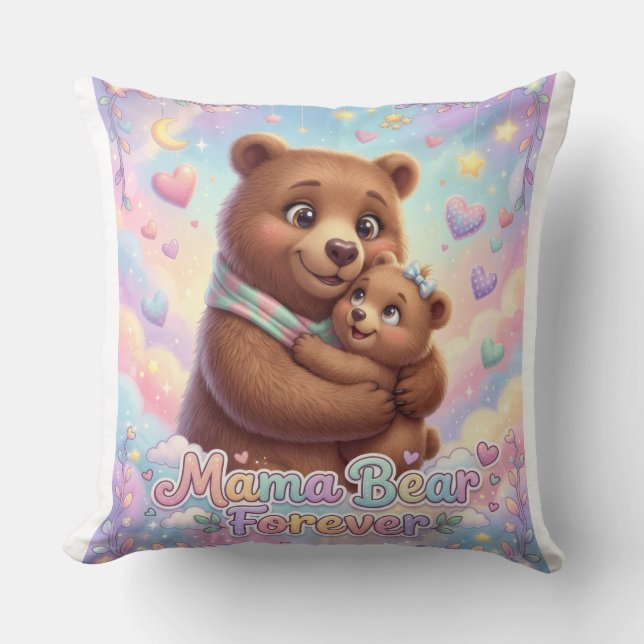 Coussin Maman Oursourson Mignon Pour Toujours Câlin Arc-en (Recto)