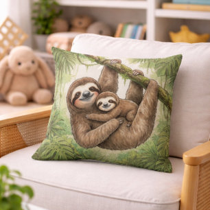 Coussin Maman paresseux mignon et bébé animaux de la jungl